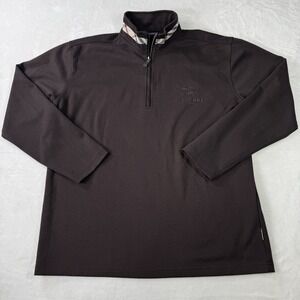 Burberry London 1/4 Zip Pullover Sweater Mens Large Brown Large LOGO Front Back